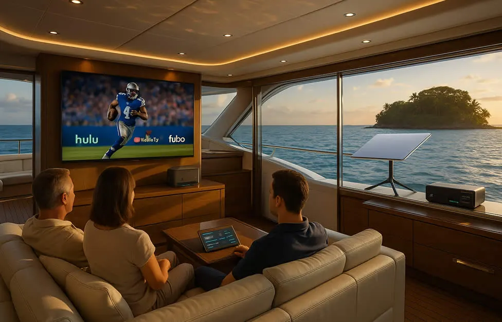 MDS Blender device installed on a yacht for seamless Starlink streaming