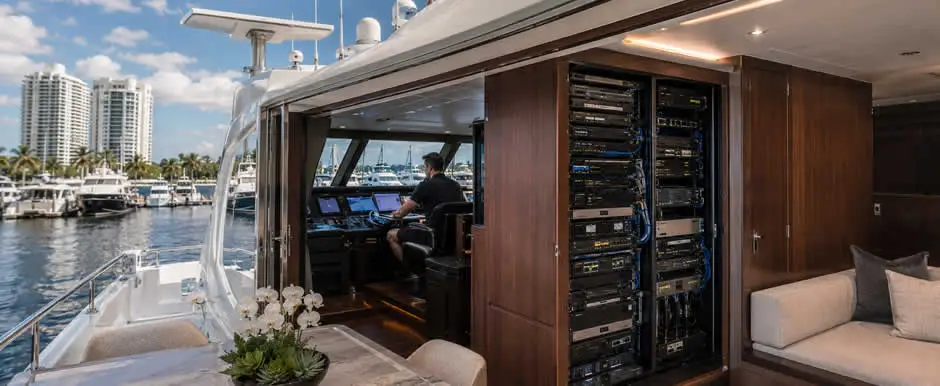 Professional yacht WiFi network installation aboard a 120-foot motor yacht in Fort Lauderdale
