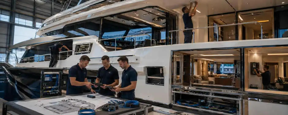 Hybrid internet antennas combining Starlink and LTE on a luxury motor yacht Internet